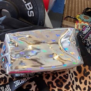 PINK holographic makeup bag